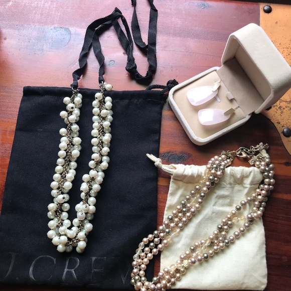 Bundle J. Crew Pearl Ribbon Necklace, Pearl Knotted Necklance, Kendra Scott - Picture 1 of 7